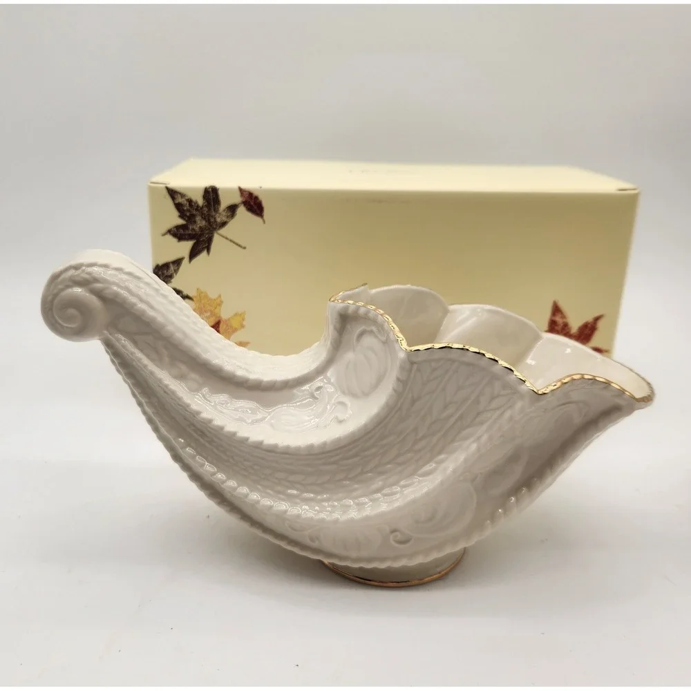 Lenox Fruits Of Life Cornucopia Ivory With 24K Gold Trim Thanksgiving Fall Decor